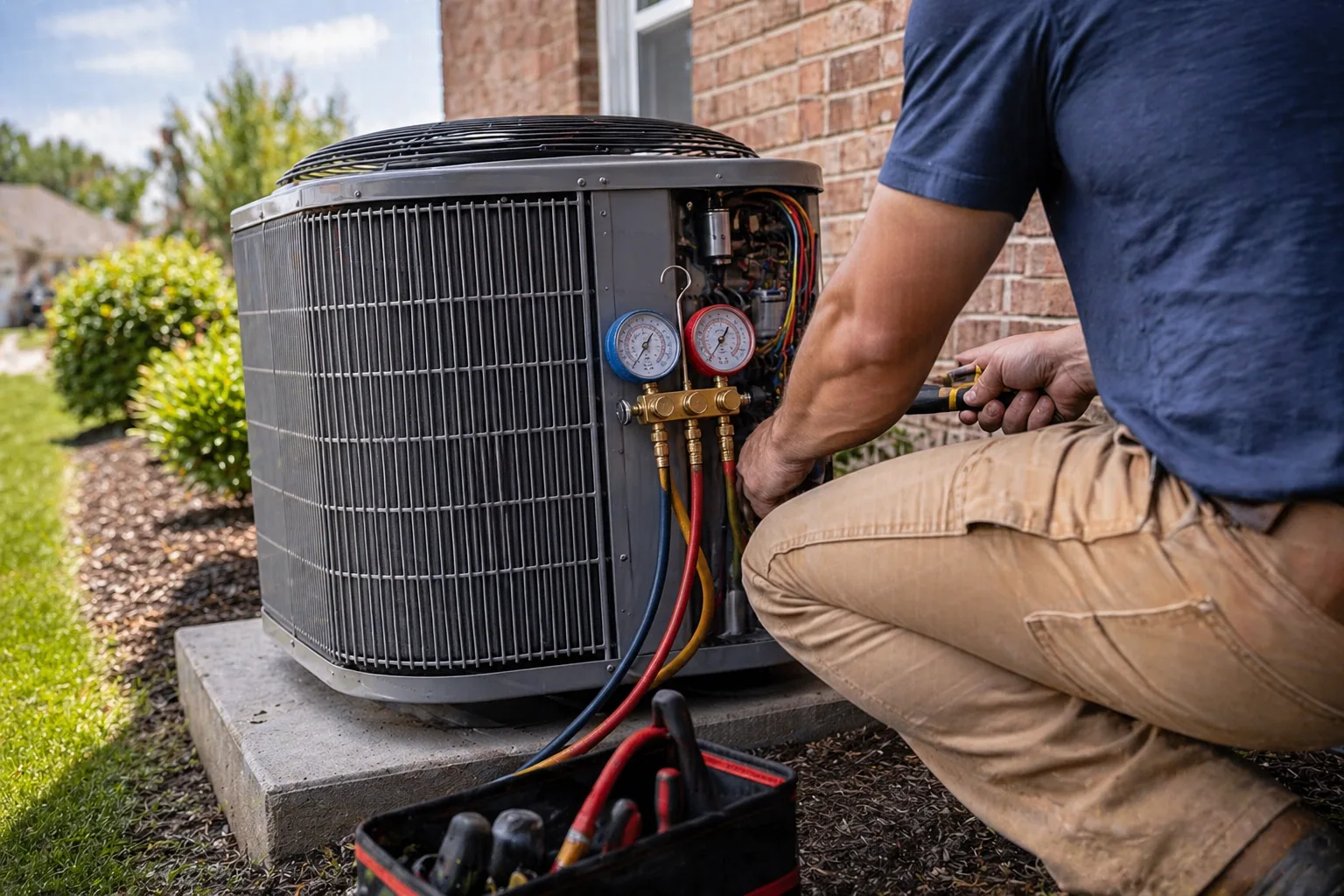 Outdoor AC condenser unit beside a Surprise, AZ home in the West Valley